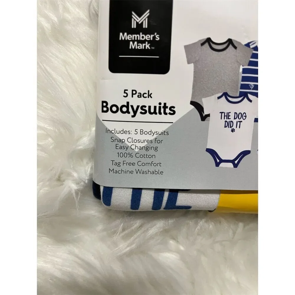 🆕Member's Mark 5-Pack Baby Bodysuits Onesies Size 6M
